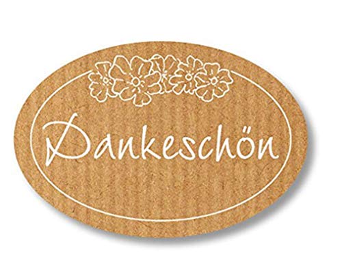 Geschenk-Etiketten -"Dankeschön" E-942-250 - 45x30 mm - Kraftbraun mit Weißprägung - 250 Stück/Rolle von LillyDesign