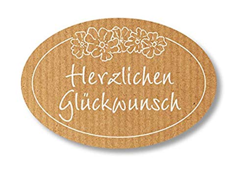 Geschenk-Etiketten -"Herzlichen Glückwunsch" E- 941b-250-40x30 mm - Kraft-braun mit Weißprägung - 250 Stück/Rolle von LillyDesign