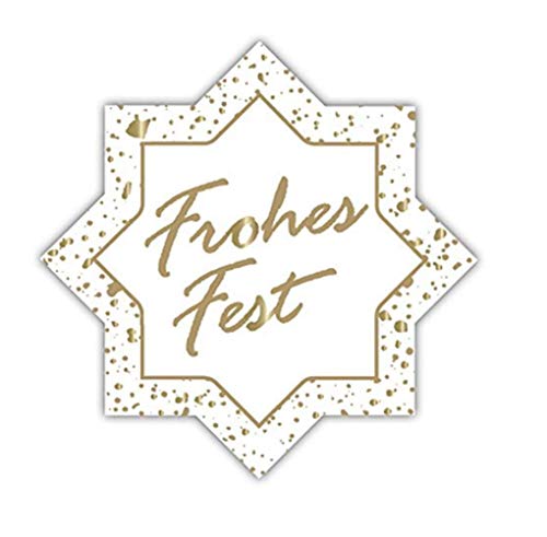 Geschenk-Etiketten Stern"Frohes Fest" E-143a-500 – 44x44 mm - Weiß mit Goldprägung - 500 Stück/Rolle von LillyDesign