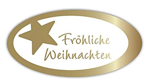 Weihnachtsaufkleber Geschenk-Etiketten mit Goldprägung"Fröhliche Weihnachten" – E-810a-250 – Haft-Etiketten Präsentaufkleber - 54x27mm – 250 Stück von LillyDesign