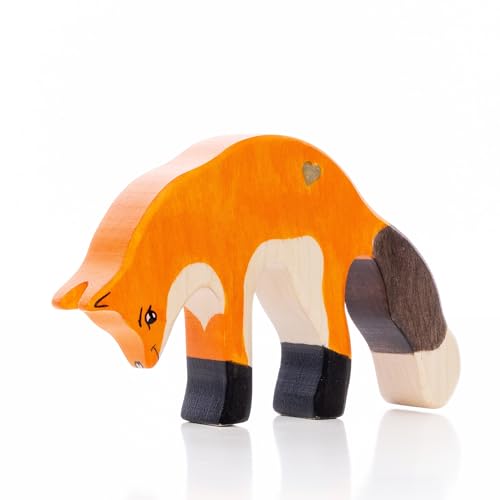 Lilu® Fuchs Rüde mit leuchtendem Herz, Wald Holztiere handbemalt, Holzfigur Spielfigur Tiere aus FSC®-Holz, EN71 und DEKRA Zertifiziert von Lilu