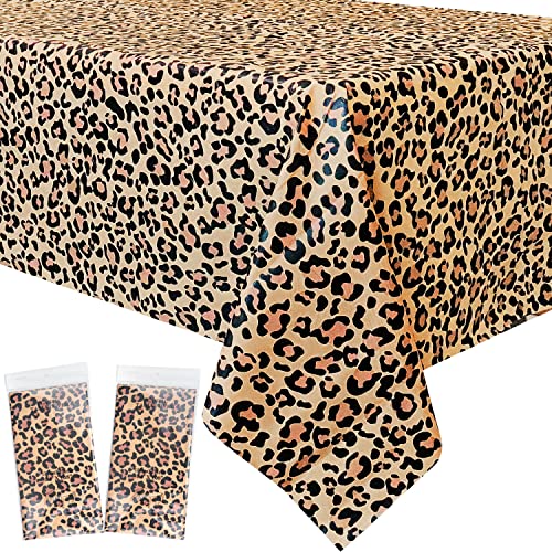 2 Stück Leopard Kunststoff Tischdecke, Leopard Partybedarf, Tier Safari Thema Partydekorationen, Rechteckige Tischdecke für Tier Themen Party, Geburtstagsfeier 137 X 274 cm (1) von Lilwemen
