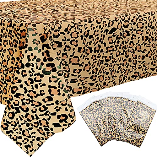 5 Stück Leopard Kunststoff Tischdecke, Leopard Partybedarf, Tier Safari Thema Partydekorationen, Rechteckige Tischdecke für Tier Themen Party, Geburtstagsfeier 137 X 274 cm (2) von Lilwemen