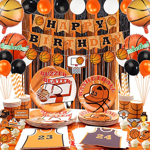 Basketball-Partyzubehör-Set – inklusive Happy Birthday Banner Kuchenaufsätze, Tischdecke, Teller, Becher, Servietten und Luftballons für Basketball-Sportthemen, Geburtstagsdekorationen – 20 Stück Basketball-Partyzubehör-Set – inklusive Happy Birthday Banner Kuchenaufsätze, Tischdecke, Teller, Becher, Servietten und Luftballons für Basketball-Sportthemen, Geburtstagsdekorationen – 20 Stück von Lilwemen