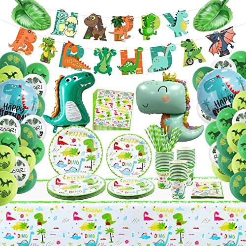 Dinosaurier-Geburtstagsparty-Zubehör für 20 Personen, Dinosaurier-Partydekorationen, Geburtstagsbanner, Luftballons, Tischdecke, Teller, Tassen, Servietten, Dino-Geburtstagsfeier für Kinder, Jungen von Lilwemen