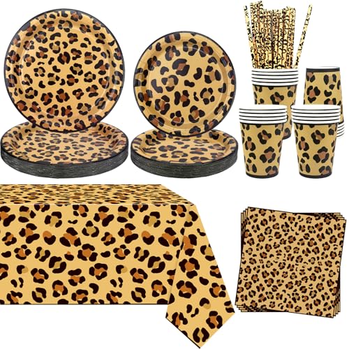 Gepard Geburtstag Party Dekoration, Leopard Print Party Supplies Include Teller Tischdecke Servietten Geschirr für Dschungel Safari Print Baby Shower Serves 20 von Lilwemen