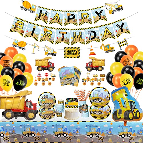 Lilwemen BAU-Partydekorationen, einschließlich Alles Gute zum Geburtstag-Banner, Ballons, Teller, Tassen, Servietten für Kinder und Erwachsene BAU-Geburtstagszubehör, für 20 Gäste von Lilwemen