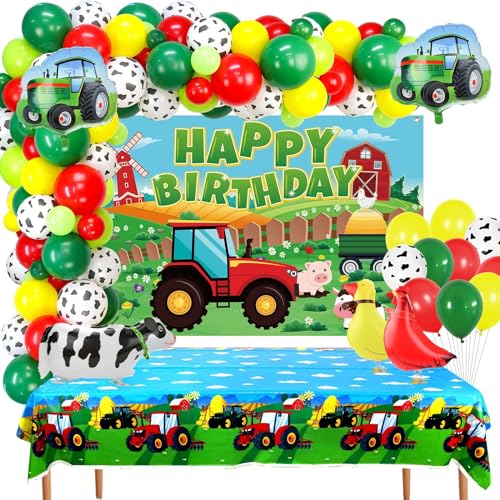 Lilwemen Geburtstagsparty-Zubehör zum Thema Traktor – Traktor-Farm-Party-Geschirr, einschließlich Traktor-Teller, Tassen, Servietten, Tischdecke, Strohhalm, für 20 Gäste von Lilwemen