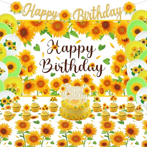 Sonnenblume Geburtstag Party Dekoration, umfassen alles Gute zum Geburtstag Banner, Kulisse, Kuchen Topper, Tischdecke und Luftballons, Sonnenblume Party Supplies für Frauen Mädchen Baby Dusche Sonnenblume Geburtstag Party Dekoration, umfassen alles Gute zum Geburtstag Banner, Kulisse, Kuchen Topper, Tischdecke und Luftballons, Sonnenblume Party Supplies für Frauen Mädchen Baby Dusche von Lilwemen