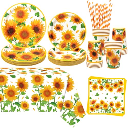 Sonnenblume-Geburtstagsparty-Dekoration, Sonnenblume-Partei-Zubehör umfassen Platten, Tischtuch, Servietten, Geschirr, Sonnenblume-Partei-Zubehör für Frauen-Mädchen-Kinder-Baby-Dusche, serviert 20 Sonnenblume-Geburtstagsparty-Dekoration, Sonnenblume-Partei-Zubehör umfassen Platten, Tischtuch, Servietten, Geschirr, Sonnenblume-Partei-Zubehör für Frauen-Mädchen-Kinder-Baby-Dusche, serviert 20 von Lilwemen