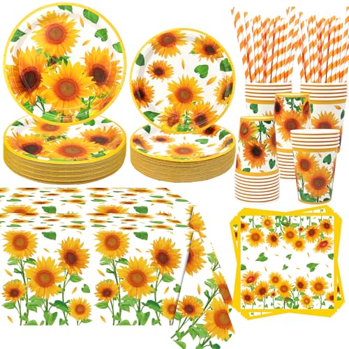 Sonnenblumen-Geburtstagsparty-Dekoration – Sonnenblumen-Partyzubehör umfasst Teller, Tischdecke, Servietten, Geschirr, Sonnenblumen-Partyzubehör für Frauen, Mädchen, Kinder, Babyparty, 40 Stück Sonnenblumen-Geburtstagsparty-Dekoration – Sonnenblumen-Partyzubehör umfasst Teller, Tischdecke, Servietten, Geschirr, Sonnenblumen-Partyzubehör für Frauen, Mädchen, Kinder, Babyparty, 40 Stück von Lilwemen