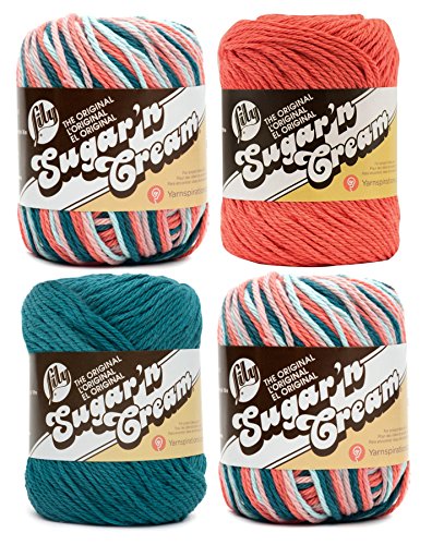 Bulk Buy: Lily Sugar 'n Cream Limited Edition 100% Baumwollgarn (kuratiert 4er-Pack) (Coral Seas, Tangerine, Blaugrün) von Lily