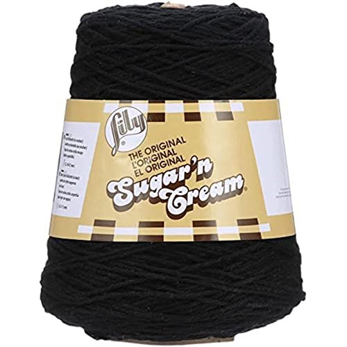 Lily Sugar N Cream Cones schwarzes Garn – 1 Packung mit 400 g – Baumwolle – #4 Medium – 700 Meter – Stricken, Häkeln und Basteln von Lily