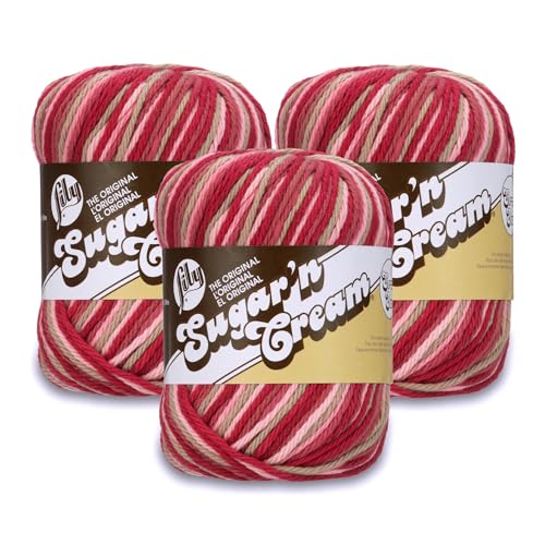 Lily Ombré-Damast-Ombré-Garn, Supergröße, 3 Packungen mit 85 g, 100% Baumwolle, Nr. 4 Kammgarn (Medium), 140 m – Stricken/Häkeln von Lily