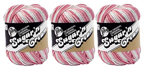 Lily Sugar 'n Cream Garn aus 100% Baumwolle, Ombrés, Drucke, Düfte und Streifen (Erdbeere #0144), 3er-Pack von Lily