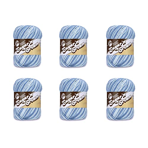 Lily Sugar'N Cream Super Size Faded Denim-Garn – 6 Packungen mit 85 g – Baumwolle – 4 Medium (Kammgarn) – 150 Meter – Stricken/Häkeln von Lily