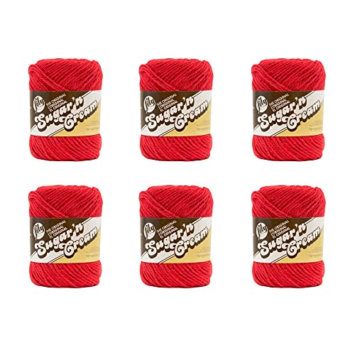 Lily Sugar'N Creme Red Garn – 6 Packungen mit 71 g – Baumwolle – 4 Medium (Kammgarn) – 120 Meter – Stricken/Häkeln von Lily