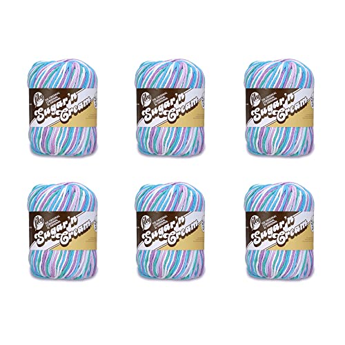 Lily Sugar'N Creme Super Size Beach Ball Blue Garn – 6 Packungen mit 85 g – Baumwolle – 4 Medium (Kammgarn) – 150 Meter – Stricken/Häkeln von Lily