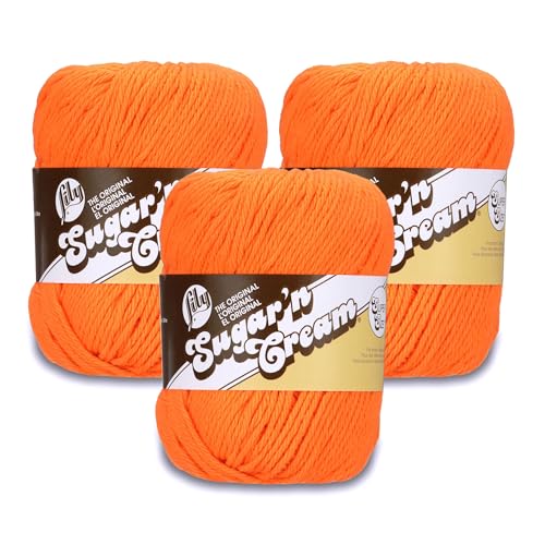 Lily Super Size Hot Orange Garn – 3 Stück mit 113 g – 100% Baumwolle – #4 Kammgarn (Medium) – 190 Meter – Stricken/Häkeln von Lily