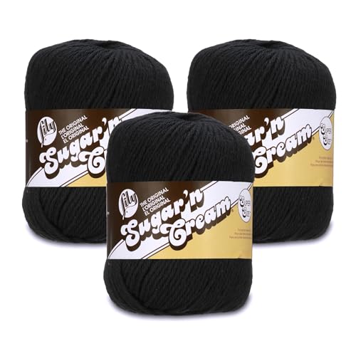 Lily Super Size schwarzes Garn, 113 g, 100% Baumwolle, Kammgarn Nr. 4 (Medium), 190 Meter – Stricken/Häkeln, 3 Stück von Lily
