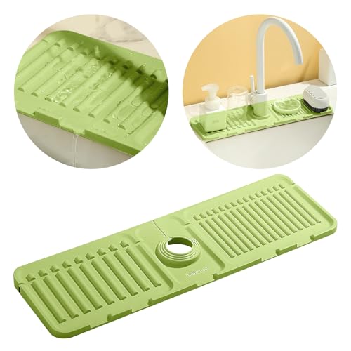 LilyAbeille Wasserhahn Spritzschutz Wasserhahnmatte für Küchenspüle Weiches Silikonmaterial, Leicht zu Reinigen，Einstellbares Kaliber (Grün) von LilyAbeille
