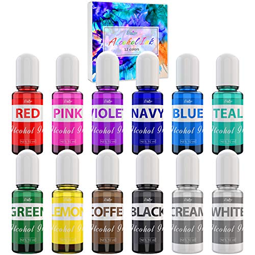 Alcohol Ink Set - 12 Farben x 10ml Alkohol Tinte zur Epoxidharz, Malerei, Harz Kunst, Petrischalen Herstellung - Konzentrierter Harztinte Alkoholtinte Farbe für Untersetzer, Becher Herstellung, Malen von Limino