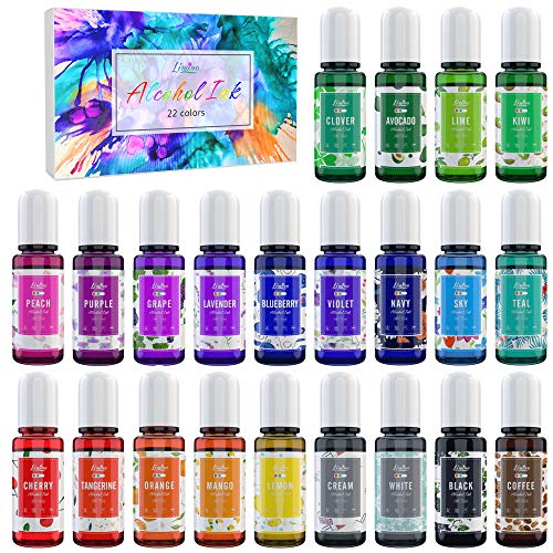 Alcohol Ink Set - 22 Farben x 10ml Alkohol Tinte zur Epoxidharz, Malerei, Petrischalen Herstellung - Konzentrierter Harztinte Alkoholtinte Farbe für Harz Kunst, Untersetzer, Becher Herstellung, Malen Alcohol Ink Set - 22 Farben x 10ml Alkohol Tinte zur Epoxidharz, Malerei, Petrischalen Herstellung - Konzentrierter Harztinte Alkoholtinte Farbe für Harz Kunst, Untersetzer, Becher Herstellung, Malen von Limino