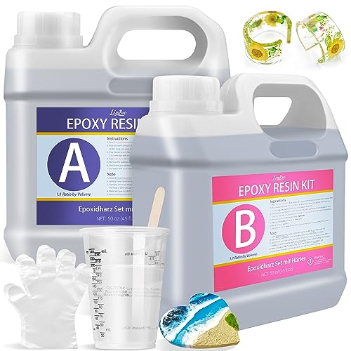 Epoxidharz mit Härter - 100oz / 2.6L Klares Epoxid Harz zum Gießen und Beschichten, Tischplatten - Blasenfreies Gießharz Epoxy Resin für Schmuckherstellung, Holz, Harzformen, Flusstisch, Kunsthandwerk von Limino