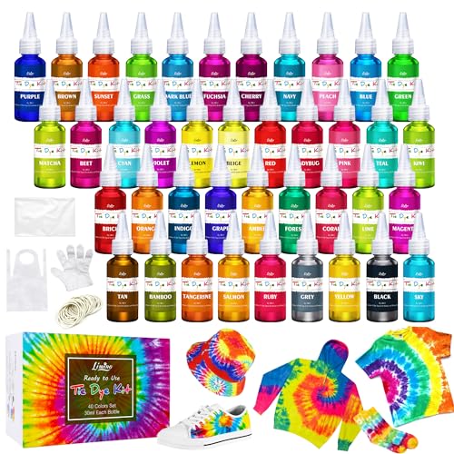 Tie Dye Kit 40 Farben - Stoff Farben Textilfarbe Set für DIY Hemd, Erwachsene und Kinder Textil Kleidung Malerei - Alles in 1 Fabric Tie Dye Batikfarben Set für T Shirt, Hoodie, Partybedarf von Limino