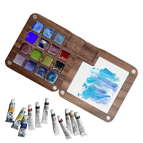 Limitoll Reise-Aquarell-Palette, 15-Raster-Skizzenbuch-Palette Aquarell-Palettenbox aus Holz, Aquarell Zeichnen, Reise-Farbkoffer, Geschenk für Maler und Künstler von Limitoll