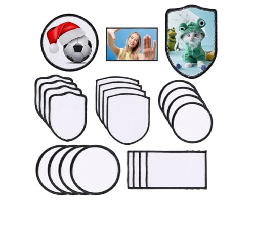 100 Stück Sublimation Blanko Patches Stoff Bügelbilder 5 Formen Reparatur Stickerei Sublimation Wärmeübertragung Druck Hut Stickerei für DIY Handwerk Caps Kleidung Schuhe Taschen Rucksäcke von Limitronix
