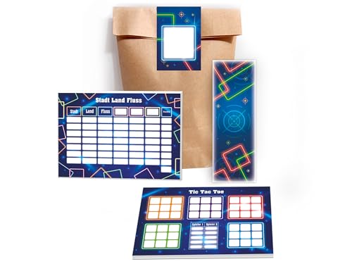10 Lesezeichen + 10 Tic Tac Toe A6 + 10 Stadt-Land-Fluss A6 je 25 Blätter + 10 Tüten + 10 Aufkleber Set Gastgeschenk Mitgebsel zum Kindergeburtstag Motto-Party Event Jungen Jungs Boys Lasertag neon 10 Lesezeichen + 10 Tic Tac Toe A6 + 10 Stadt-Land-Fluss A6 je 25 Blätter + 10 Tüten + 10 Aufkleber Set Gastgeschenk Mitgebsel zum Kindergeburtstag Motto-Party Event Jungen Jungs Boys Lasertag neon von Limonia
