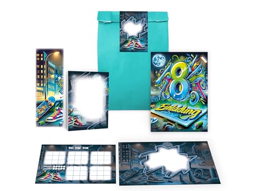 12 Einladungskarten zum 8. Kindergeburtstag Party Unisex Mädchen Kinder Jungs Jungen Gastgeschenk inkl. 12 Umschläge, 12 Tüten, 12 Aufkleber, 12 Lesezeichen, 12 Blöcke, 12 Tic Tac Toe Graffiti Street 12 Einladungskarten zum 8. Kindergeburtstag Party Unisex Mädchen Kinder Jungs Jungen Gastgeschenk inkl. 12 Umschläge, 12 Tüten, 12 Aufkleber, 12 Lesezeichen, 12 Blöcke, 12 Tic Tac Toe Graffiti Street von Limonia