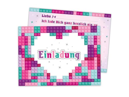 12 Einladungskarten zum Kindergeburtstag Einladung Geburtstag Mädchen Bausteine Bauklötzchen Herz bunt lila rosa türkis 12 Einladungskarten zum Kindergeburtstag Einladung Geburtstag Mädchen Bausteine Bauklötzchen Herz bunt lila rosa türkis von Limonia