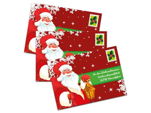 15 bunte Weihnachts-Briefumschläge mit Aufschrift "An den Weihnachtsmann" für Kinder Wunschzettel (Kuverts DIN C6 / selbstklebend mit Abziehstreifen) von Limonia