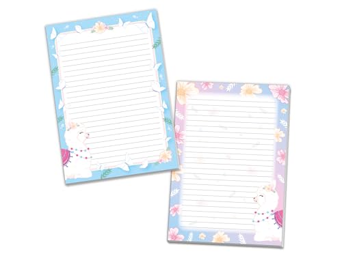 2 Motiv Schreibblöcke A4 Briefpapier liniert für Mädchen Kinder Schule Lama Alpaka rosa(1 Block bunt und 1 Block zum Ausmalen A4 mit je 25 Blättern) von Limonia