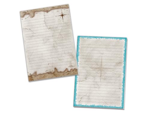 2 Motiv Schreibblöcke Briefpapier liniert für Kinder Schule Piraten maritimes Thema Abenteuer (1 Block braun und 1 Block blau A4 mit je 25 Blättern) von Limonia