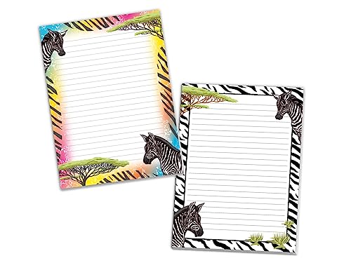 2 Motiv Schreibblöcke Briefpapier liniert für Mädchen Kinder Schule Safari Zebra (1 Block bunt und 1 Block zum Ausmalen A4 mit je 25 Blättern) von Limonia
