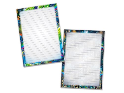 2 Motiv Schreibblöcke Liniertes Papier für Kinder Geschenk Notizpapier Schulheft Heft Graffiti Street Art bunt (1 Block "Bunt" und 1 Block "Stadt" A5 mit je 25 Blättern) von Limonia