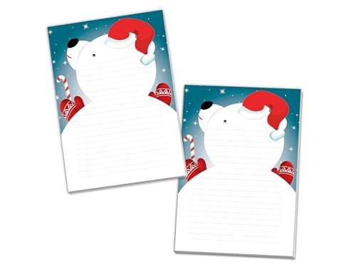 2 bunte Schreibblöcke Motivpapier Briefbögen mit Linien Weihnachten Christmas Winter Eisbär Wichtelgeschenk für Kinder Jungen Mädchen Schule (2 Blöcke A5 mit je 25 Blättern) von Limonia