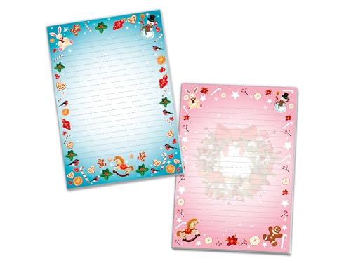 2 bunte Schreibblöcke liniert rosa und blau im Set Motivpapier Weihnachten Winter Wichtelgeschenk für Kinder Jungen Mädchen (2 Blöcke A5 mit je 25 Blättern) von Limonia