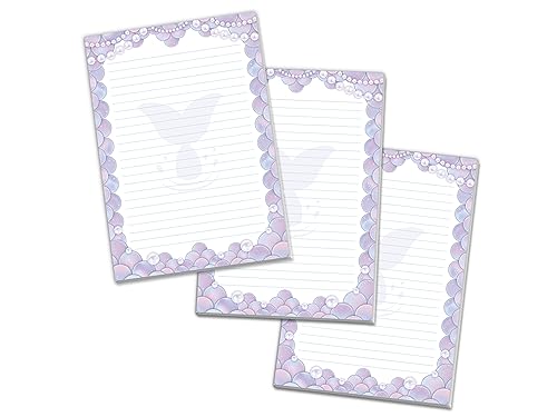 3 bunte Motiv Schreibblöcke Briefpapier liniert für Mädchen Kinder Schule Meerjungfrau Mermaid lila (3 Blöcke A5 mit je 25 Blättern) von Limonia