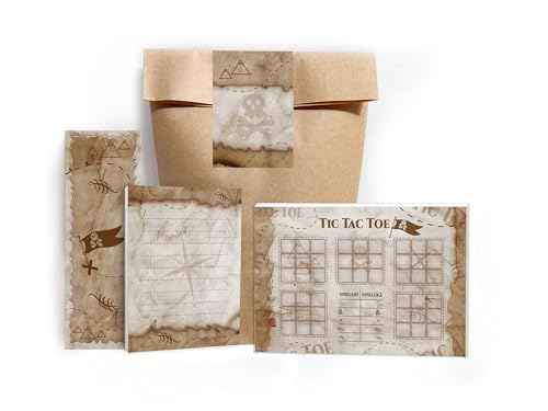 6 Lesezeichen + 6 Mini-Notizblöcke A7 + 6 Tic Tac Toe A6 je 25 Blätter + 6 Tüten + 6 Aufkleber Set Gastgeschenk Mitgebsel zum Kindergeburtstag Motto-Party Unisex Teenies Mädels Jungs Piraten Schatz von Limonia