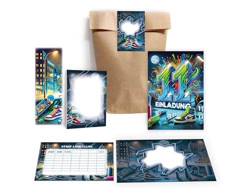 8 Einladungskarten zum 11. Kindergeburtstag Graffiti Street Art Einladung Geburtstag Mädchen Jungs Gastgeschenk inkl. 8 Umschläge, 8 Tüten, 8 Aufkleber, 8 Lesezeichen, 8 Blöcke, 8 Stadt-Land-Fluss 8 Einladungskarten zum 11. Kindergeburtstag Graffiti Street Art Einladung Geburtstag Mädchen Jungs Gastgeschenk inkl. 8 Umschläge, 8 Tüten, 8 Aufkleber, 8 Lesezeichen, 8 Blöcke, 8 Stadt-Land-Fluss von Limonia