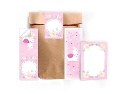 8 Lesezeichen + 8 Mini-Notizblöcke je 25 Blätter A7 + 8 Tüten (natur) + 8 Aufkleber Set Lama Tier Kamel Alpaka Gastgeschenk Mitgebsel zum Kindergeburtstag Motto-Party Kindergarten Mädchen von Limonia
