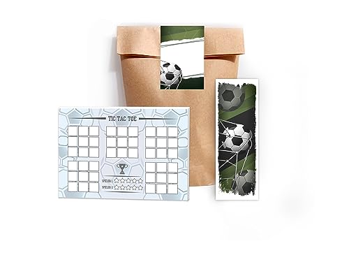 8 Tic Tac Toe je 25 Blätter + 8 Lesezeichen + 8 Tüten + 8 Aufkleber Fußball grün Set Mitgebsel Mitbringsel Gastgeschenk zum Kindergeburtstag Motto-Party für Teens Mädchen Jungen Kindergarten Schule von Limonia