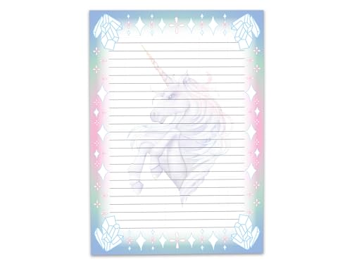 Briefpapier Schreibblock Einhorn liniert zum Ausmalen für Mädchen Kinder Schule Pferd rosa blau (1 Block A4 mit 25 Blättern) von Limonia
