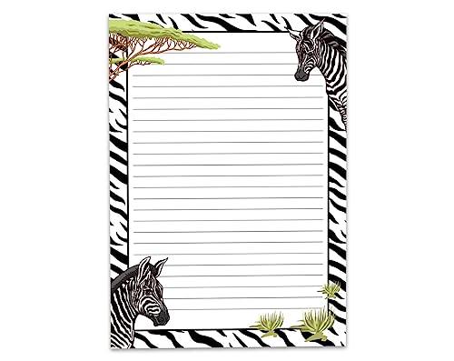 Briefpapier Schreibblock liniert zum Ausmalen für Mädchen Kinder Schule Safari Zebra (1 Block A4 mit 25 Blättern) von Limonia
