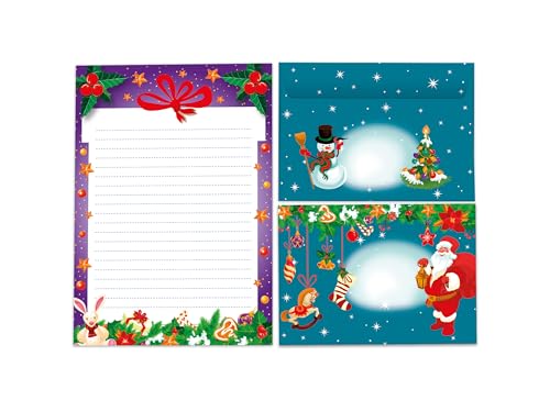 Briefpapier-Set A5 Geschenk lila Schreibblock liniert mit Umschlag Motiv Weihnachten Wichtelgeschenk für Kinder Jungen Mädchen (1 Block A5 mit 25 Blättern + 15 bunt bedruckte Kuverts) von Limonia