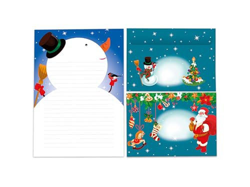 Briefpapier-Set A5 Schneemann Schreibblock liniert mit Umschlag Motiv Weihnachten für Wichtelgeschenk Kinder Jungen Mädchen (1 Block A5 mit 25 Blättern + 15 bunt bedruckte Kuverts) von Limonia